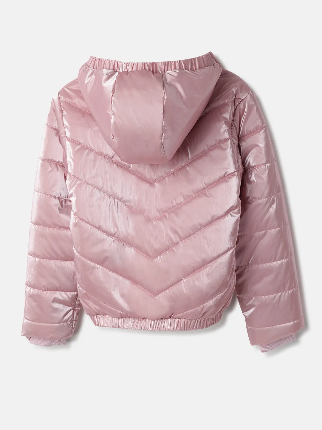 Blue Giraffe Girls Pink Solid Hooded Full Sleeves Puffer Jacket