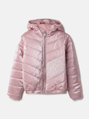 Blue Giraffe Girls Pink Solid Hooded Full Sleeves Puffer Jacket