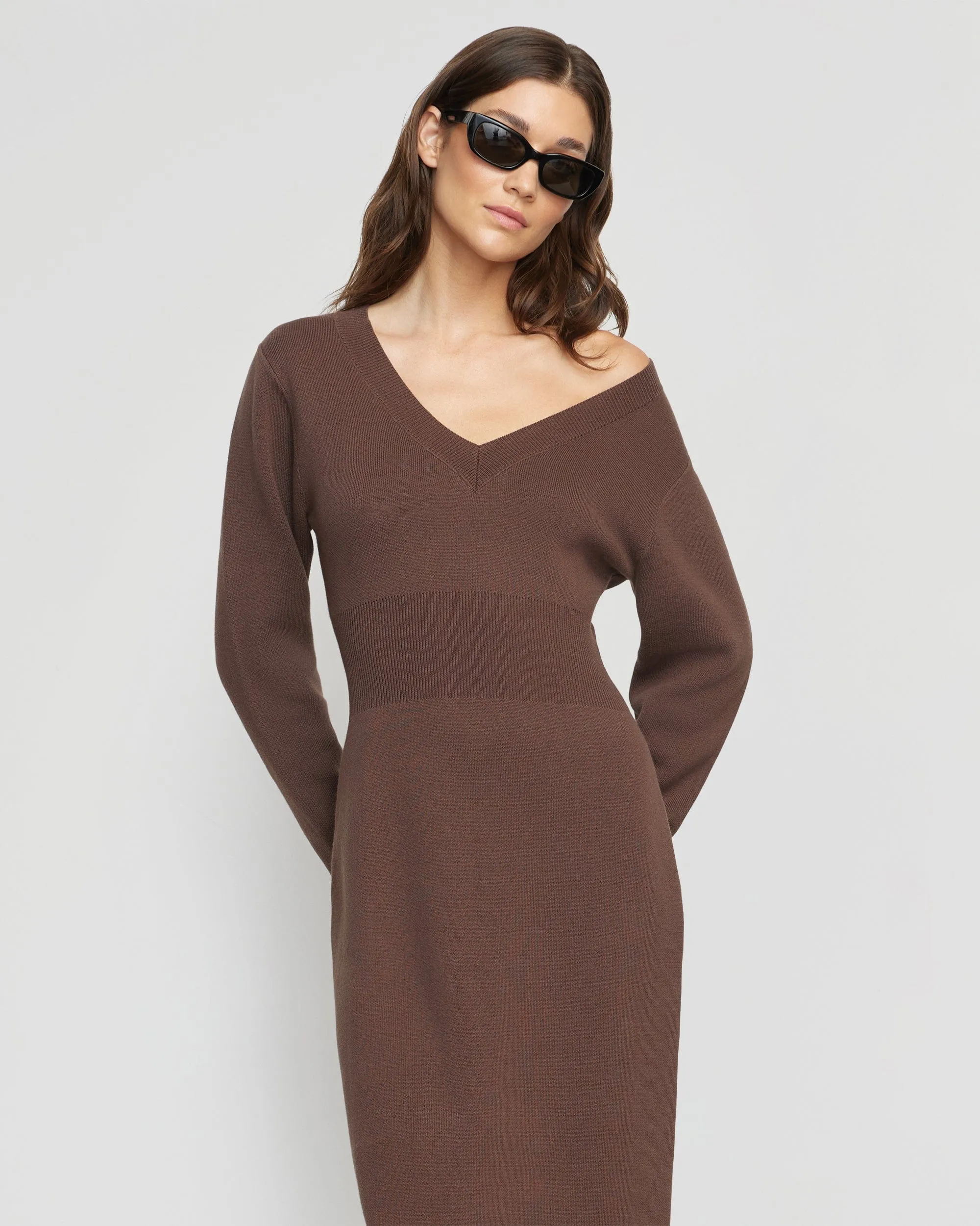 Bora Off-Shoulder V-Neck Sweater Dress