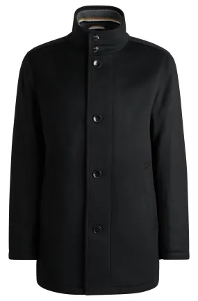 Boss Relaxed-Fit Short Coat in Virgin Wool and Cashmere - Black