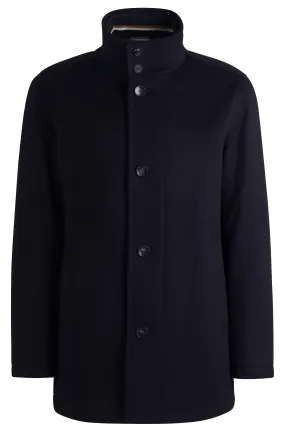 Boss Relaxed-Fit Short Coat in Virgin Wool and Cashmere - Blue