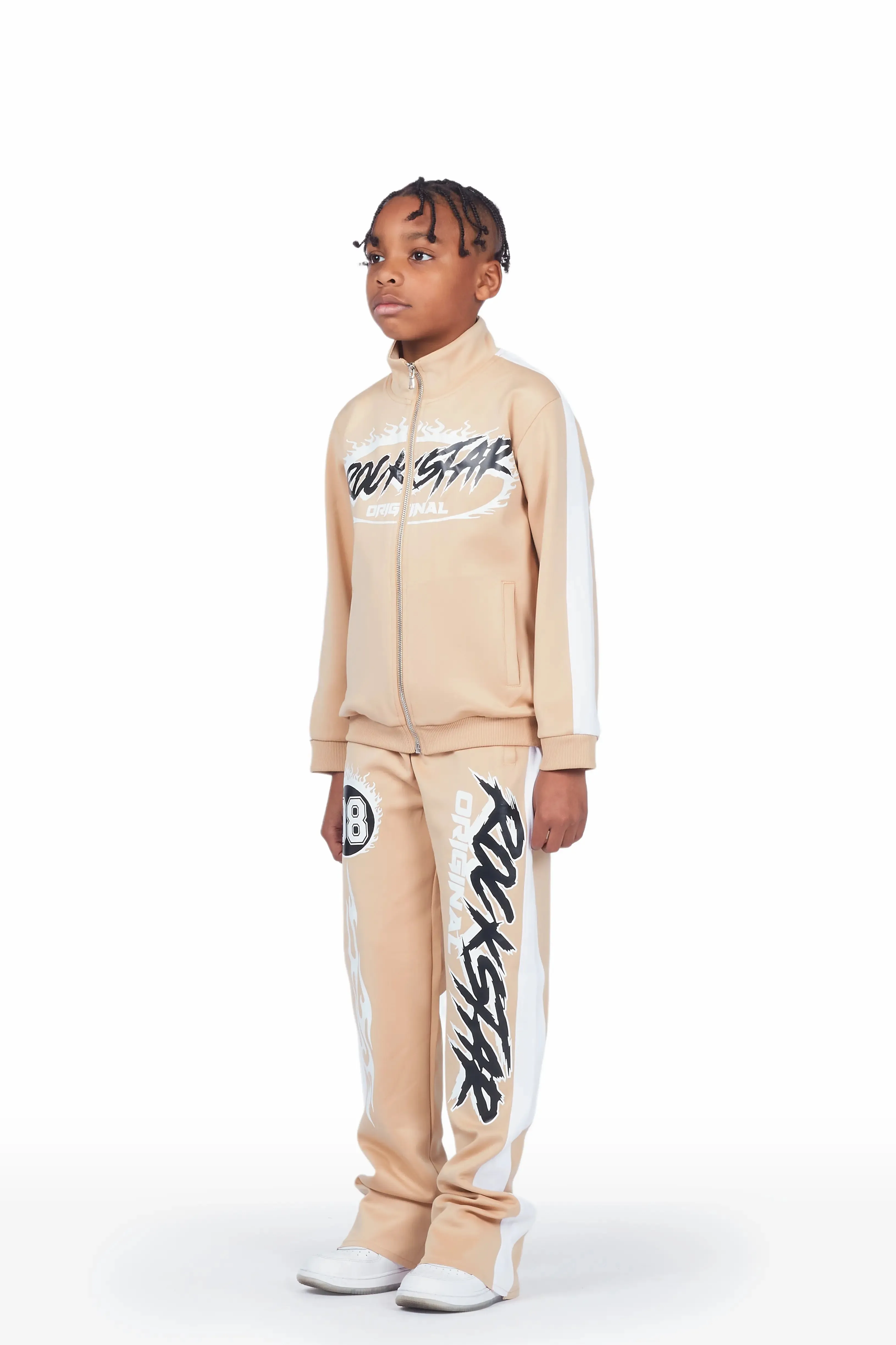 Boys Draven Beige Tricot Stacked Flare Track Set