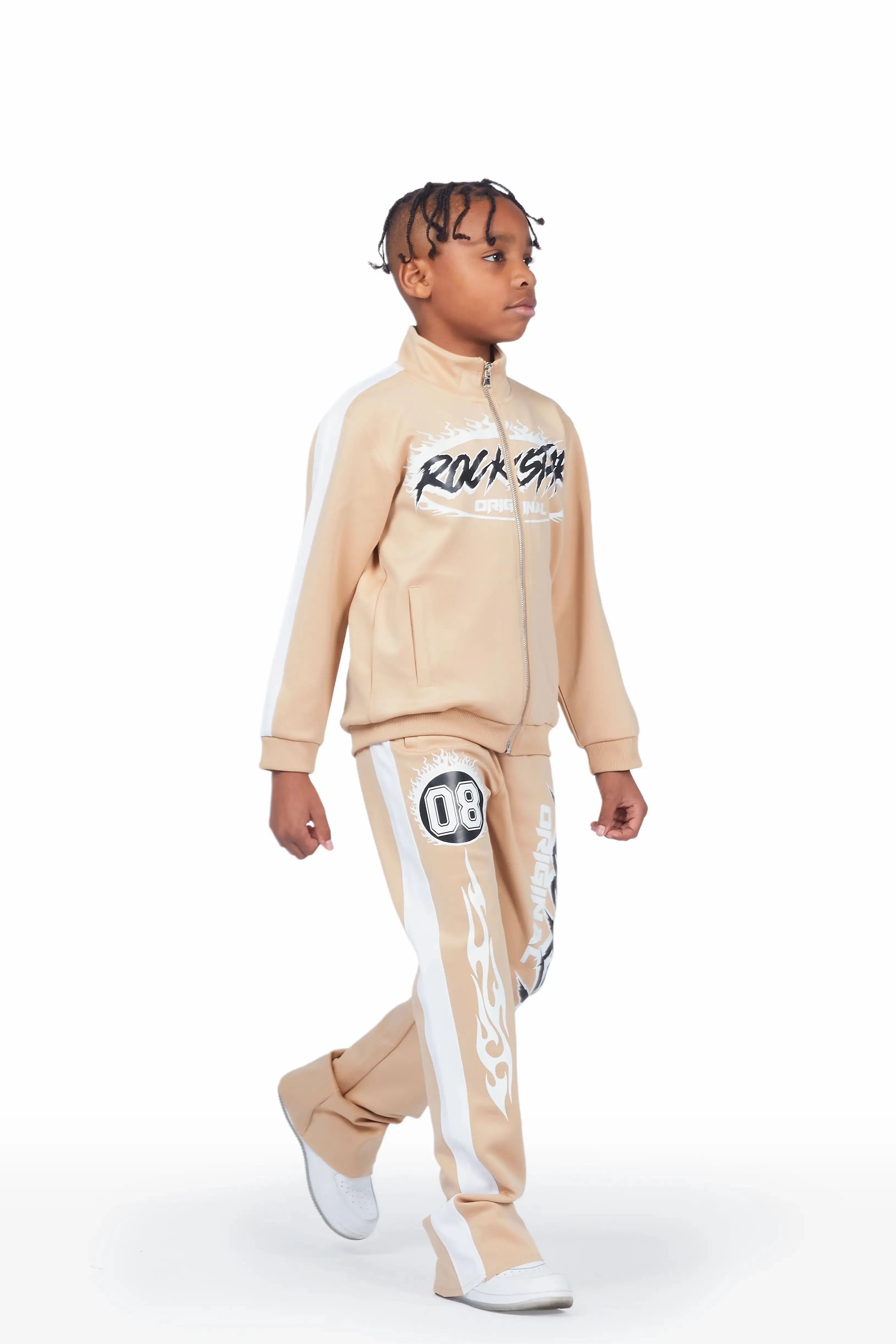 Boys Draven Beige Tricot Stacked Flare Track Set