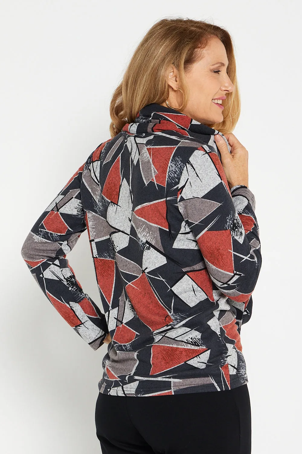 Briston Knit Top & Snood - Black/Rust Geo Print