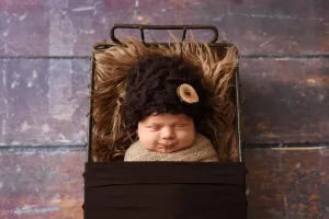 Brown Newborn Fluffy Button Hat