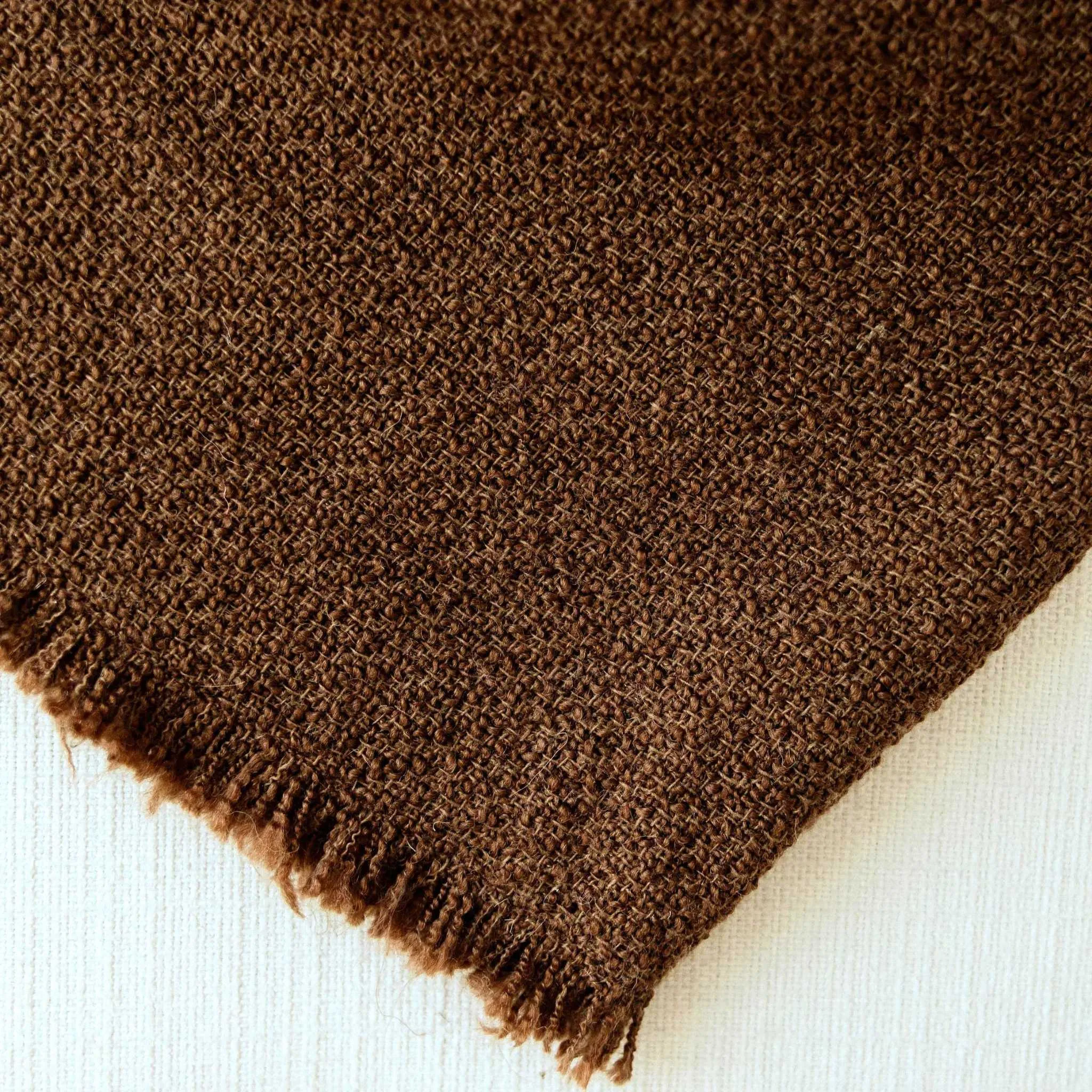 Brown Textured Woolen Tweed Throw Blanket 57" x 70"  1" Fringe