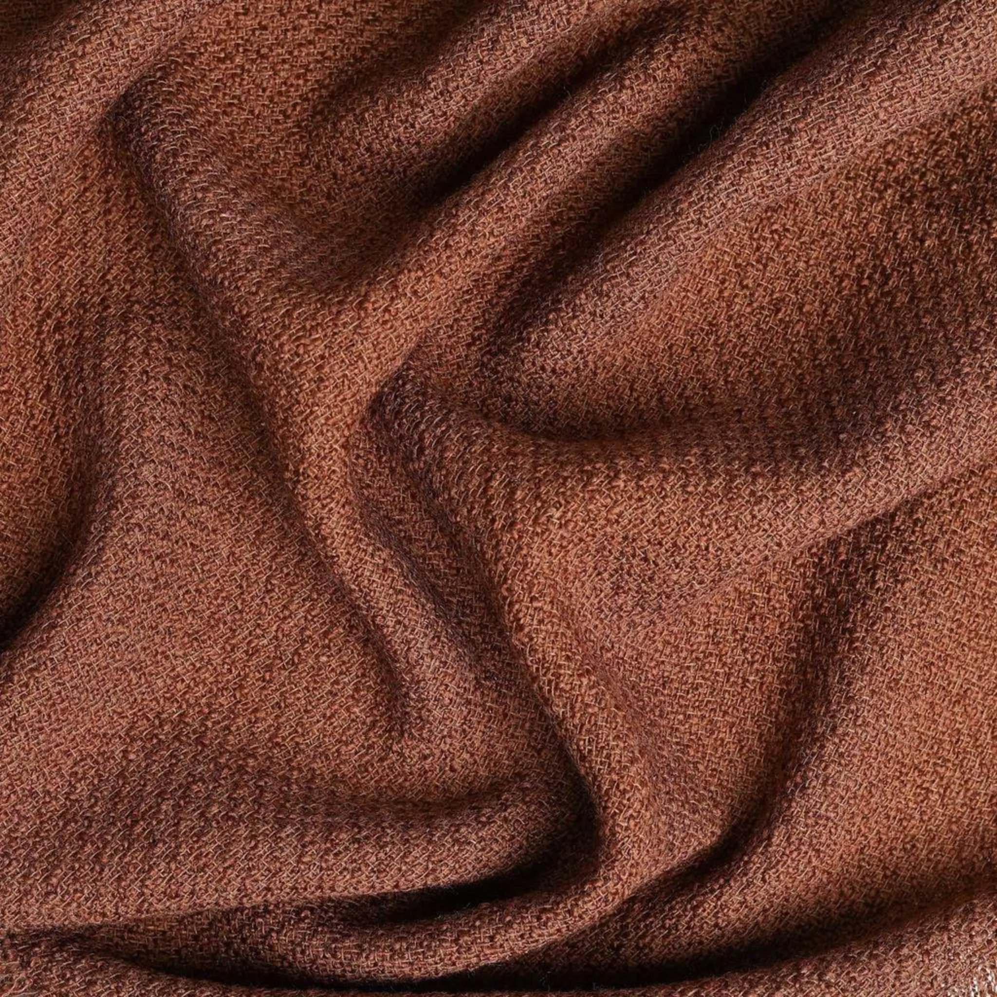 Brown Textured Woolen Tweed Throw Blanket 57" x 70"  1" Fringe