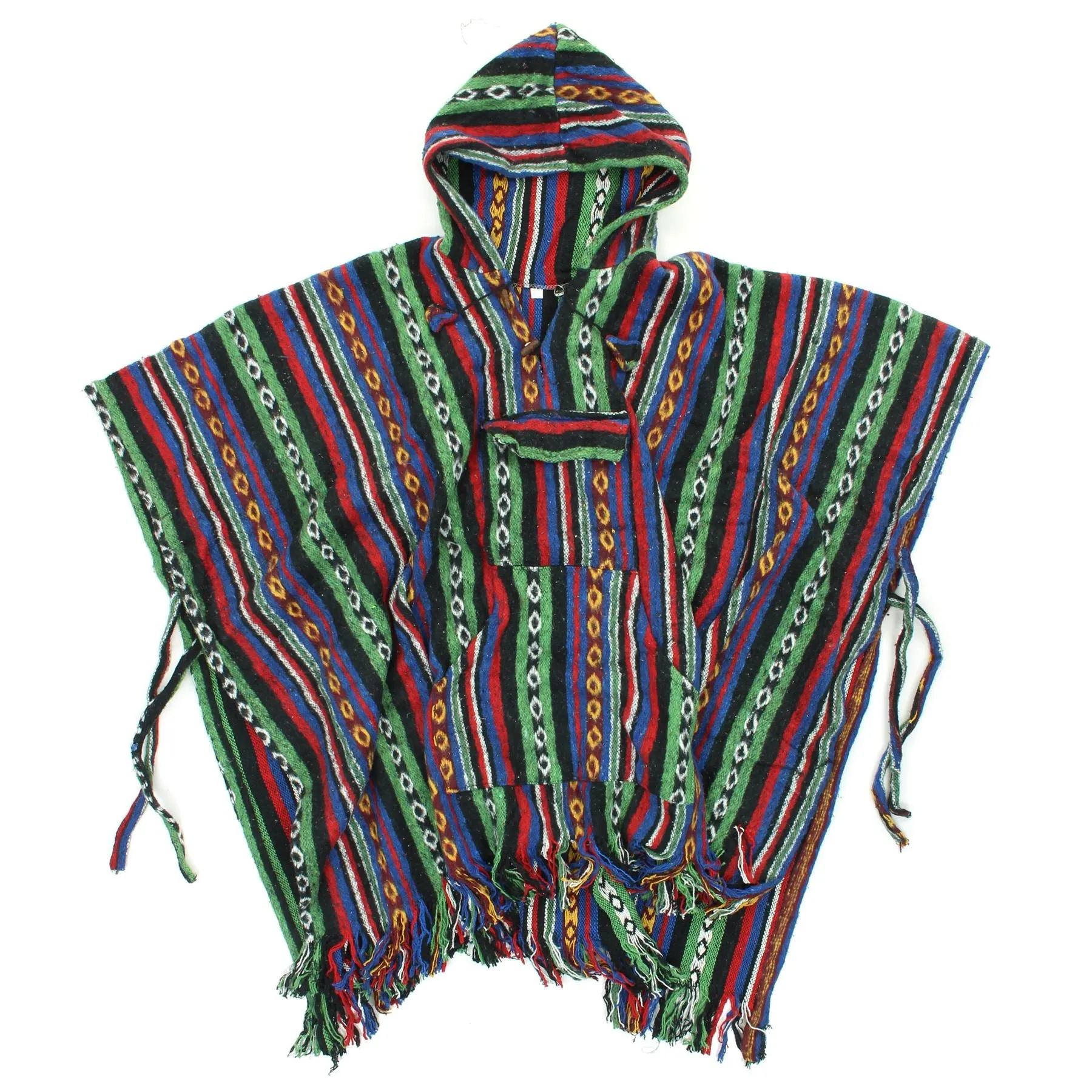 Brushed Gheri Cotton Poncho - 11 Green Red Black