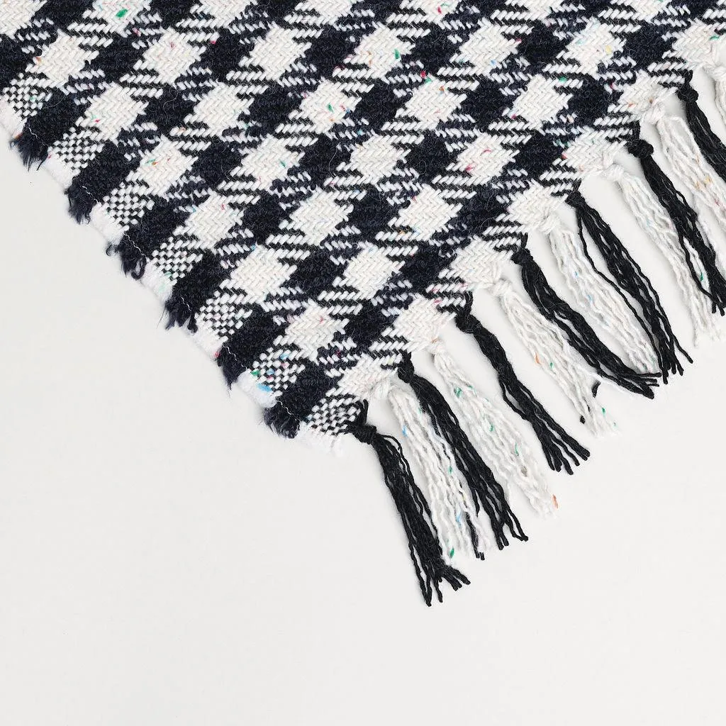 Buffalo Plaid Black and White Wool Blanket -  55" x 70"  1.5" Fringe