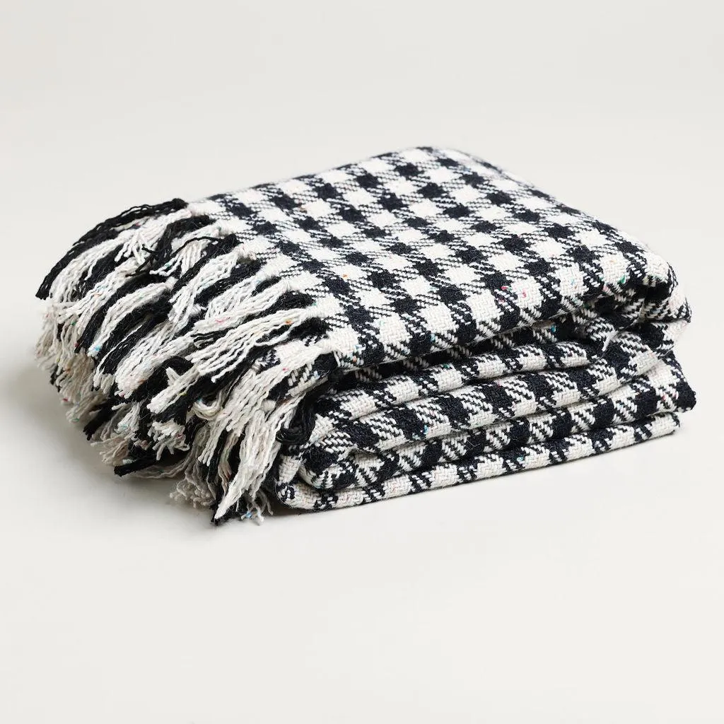 Buffalo Plaid Black and White Wool Blanket -  55" x 70"  1.5" Fringe