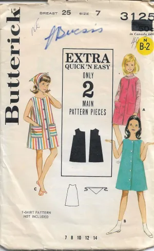 Butterick 3125 Girls Beach Dress Vintage Sewing Pattern 1960s