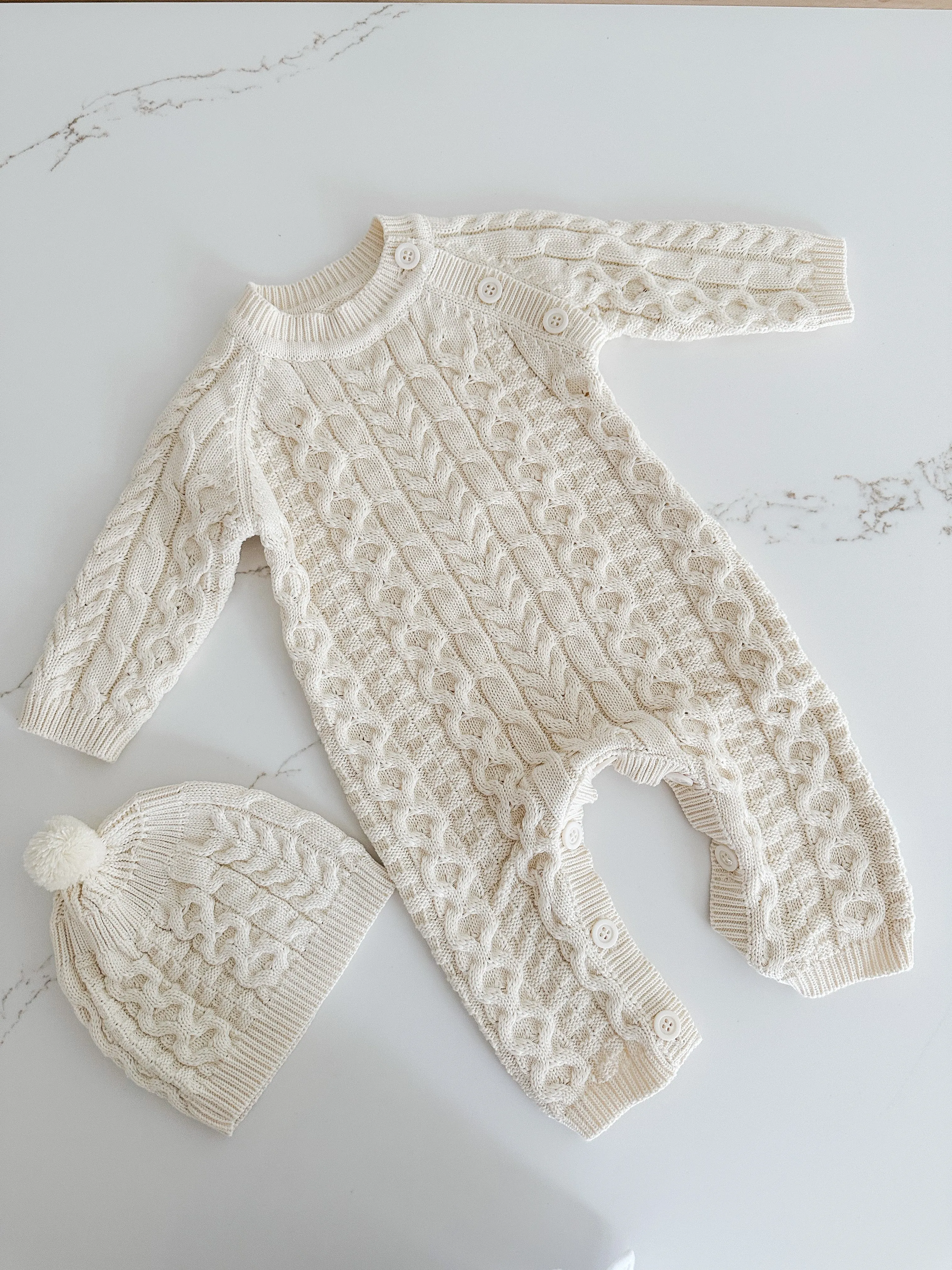 Cable Knit Jumpsuit With Matching Hat