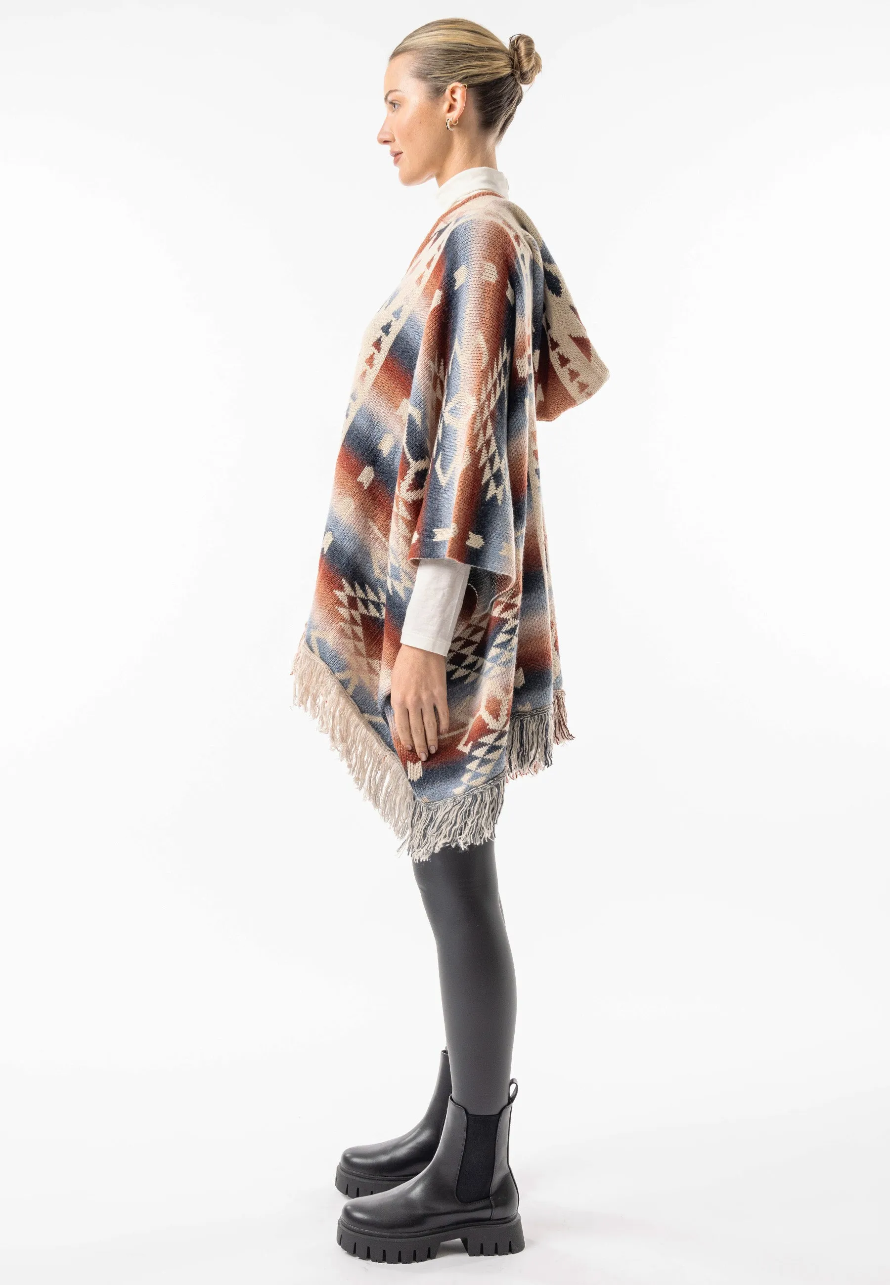 Californian Hooded Batwing Poncho with Fringe