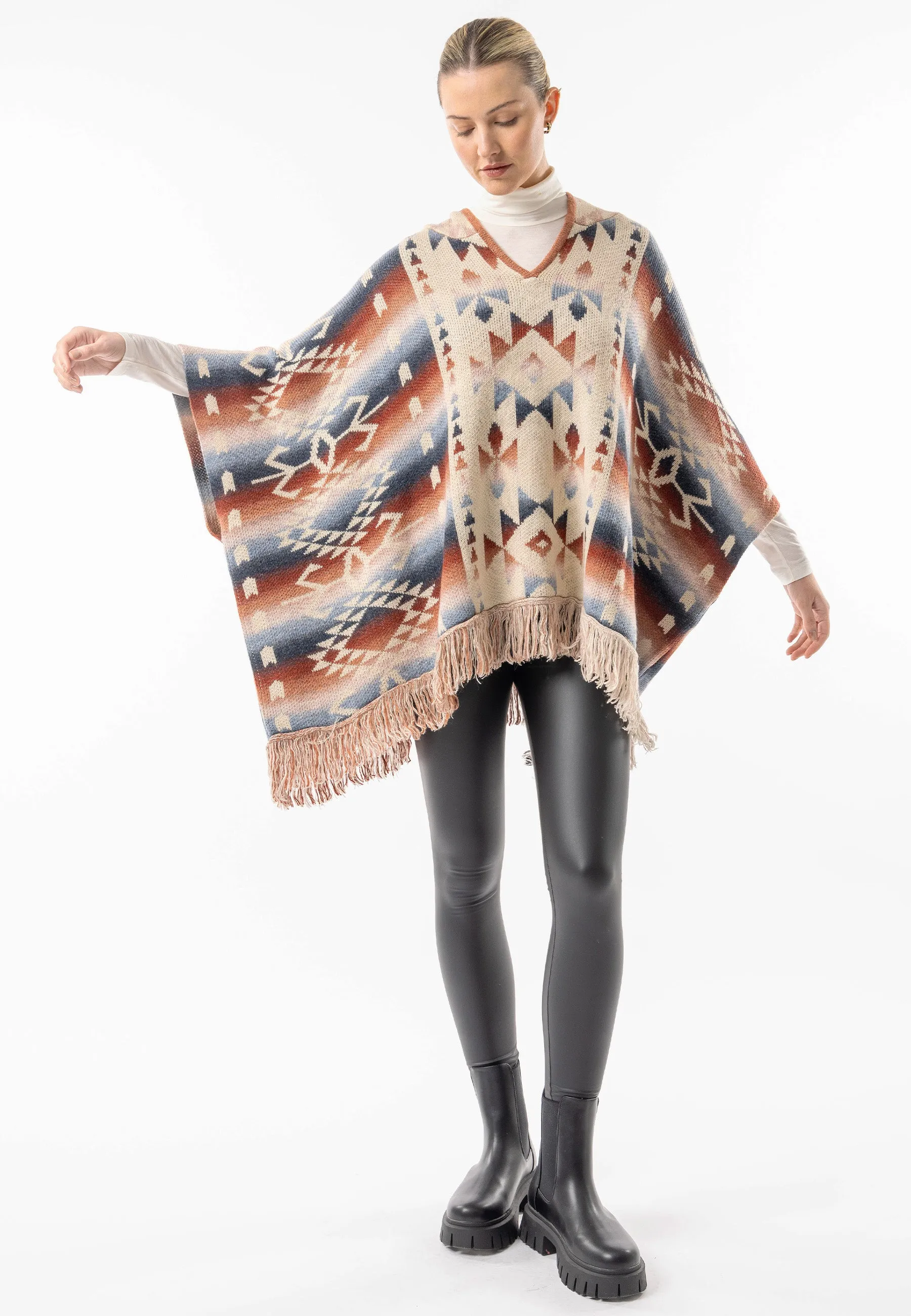 Californian Hooded Batwing Poncho with Fringe