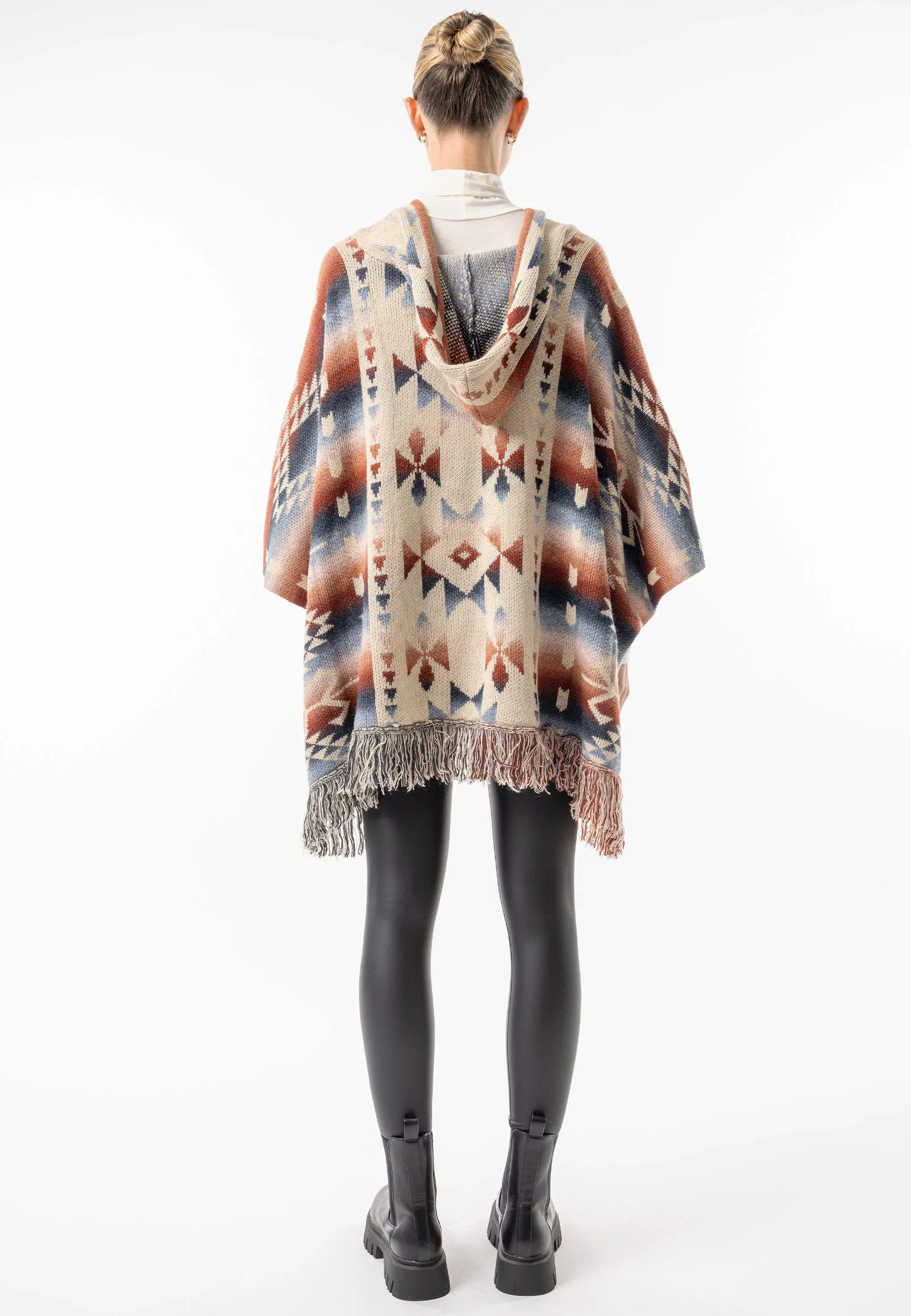 Californian Hooded Batwing Poncho with Fringe