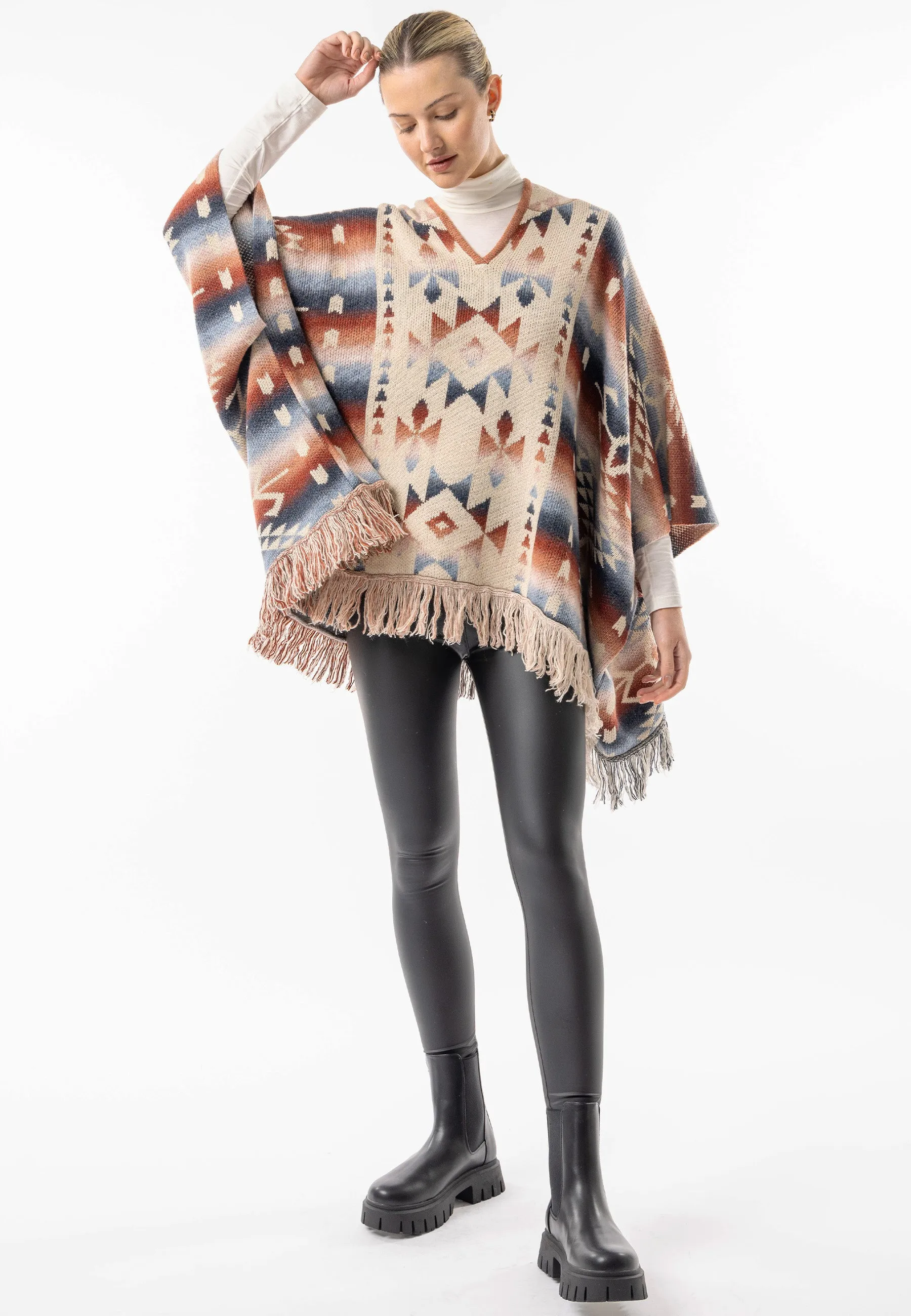 Californian Hooded Batwing Poncho with Fringe