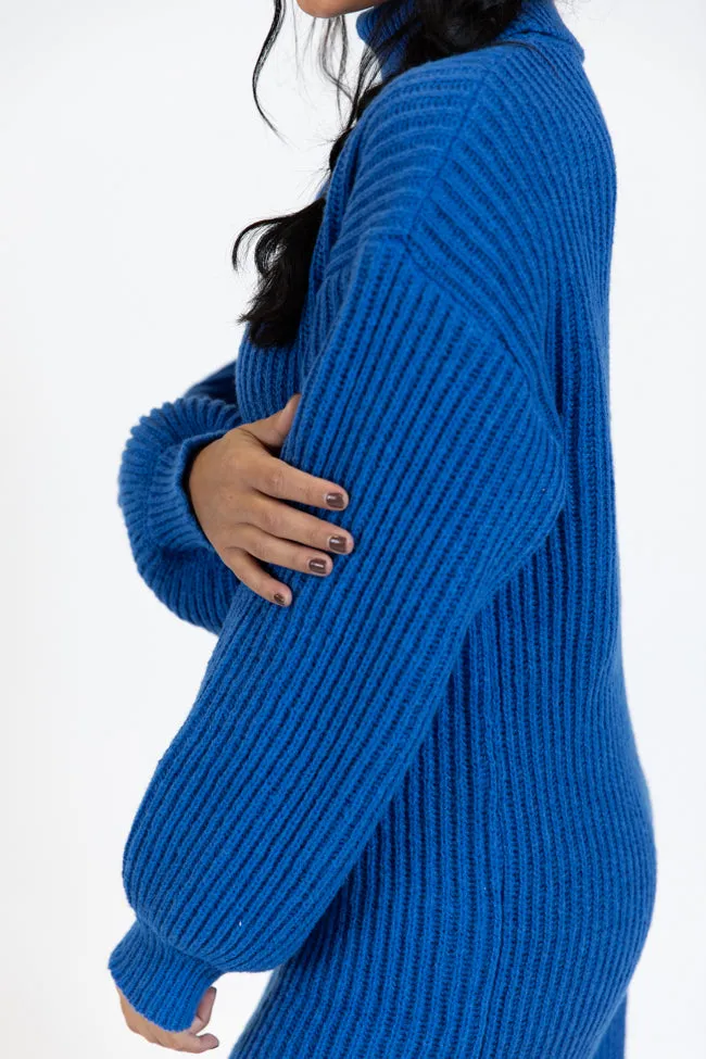 Call My Bluff Blue Bubble Sleeve Turtleneck Sweater Dress FINAL SALE