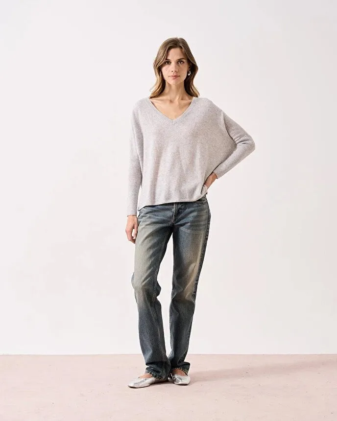 Camille V Neck Sweater Light Heather Grey