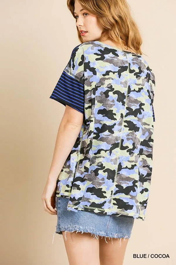 Camo & Striped Top, Blue