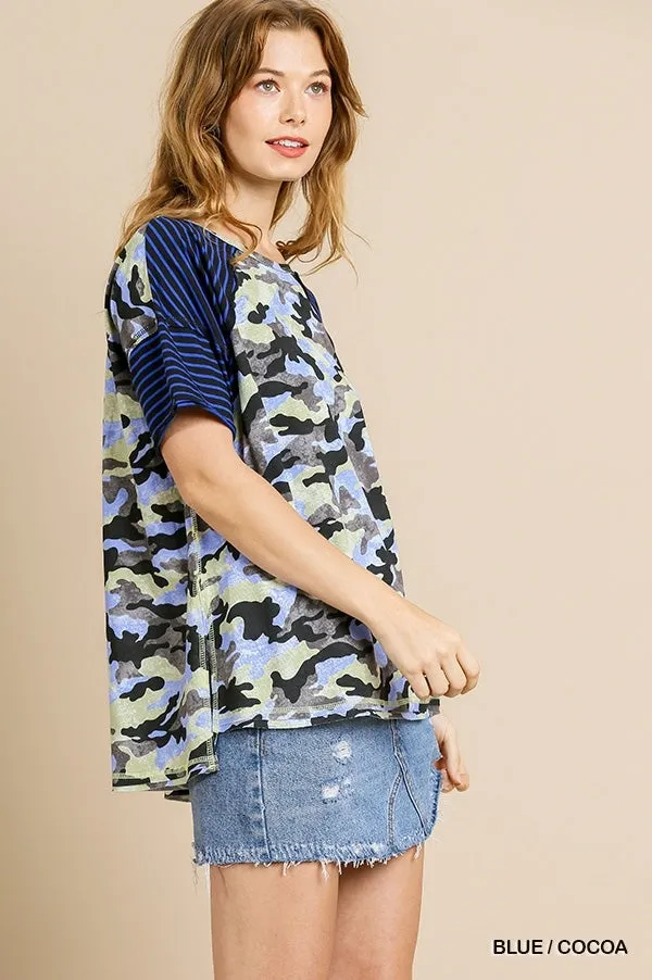 Camo & Striped Top, Blue