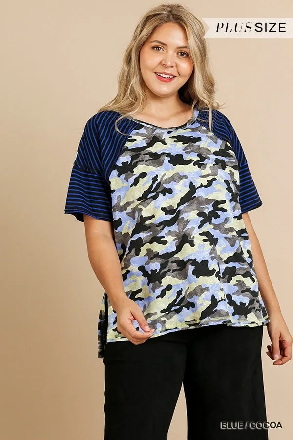 Camo & Striped Top, Blue