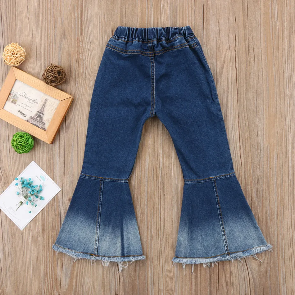 Casual Trendy Girls' Elastic Waist Wide-leg Flared Jeans