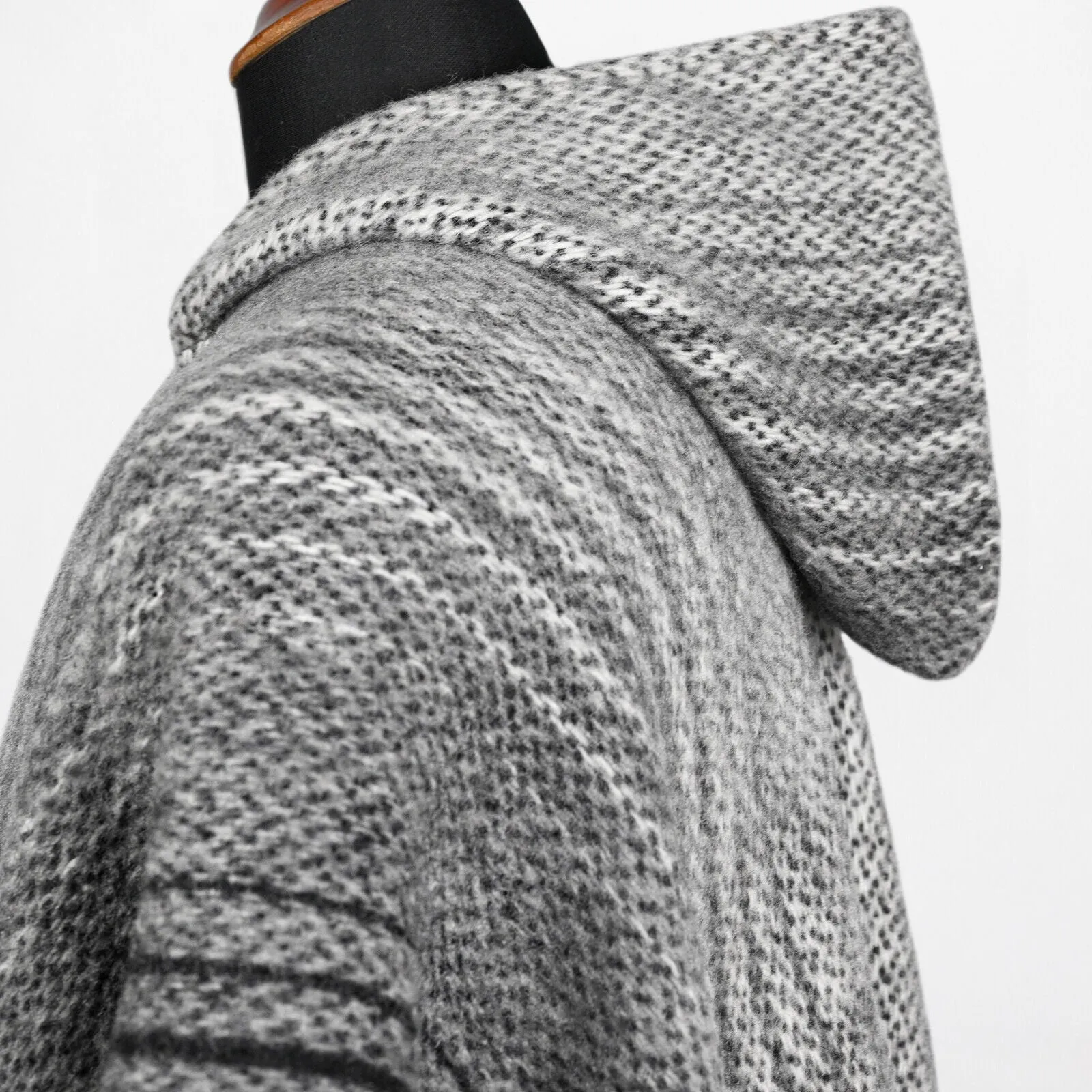 Changaimina - Llama Wool Unisex South American Handwoven Hooded Poncho - gray thin striped pattern