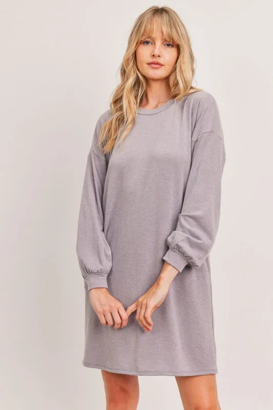 Cherish Balloon Sleeve Dress - Light Grey