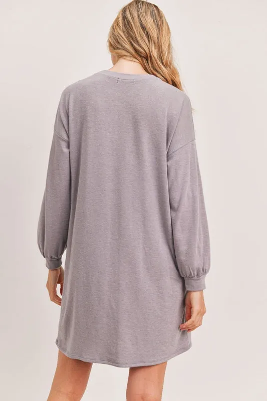 Cherish Balloon Sleeve Dress - Light Grey