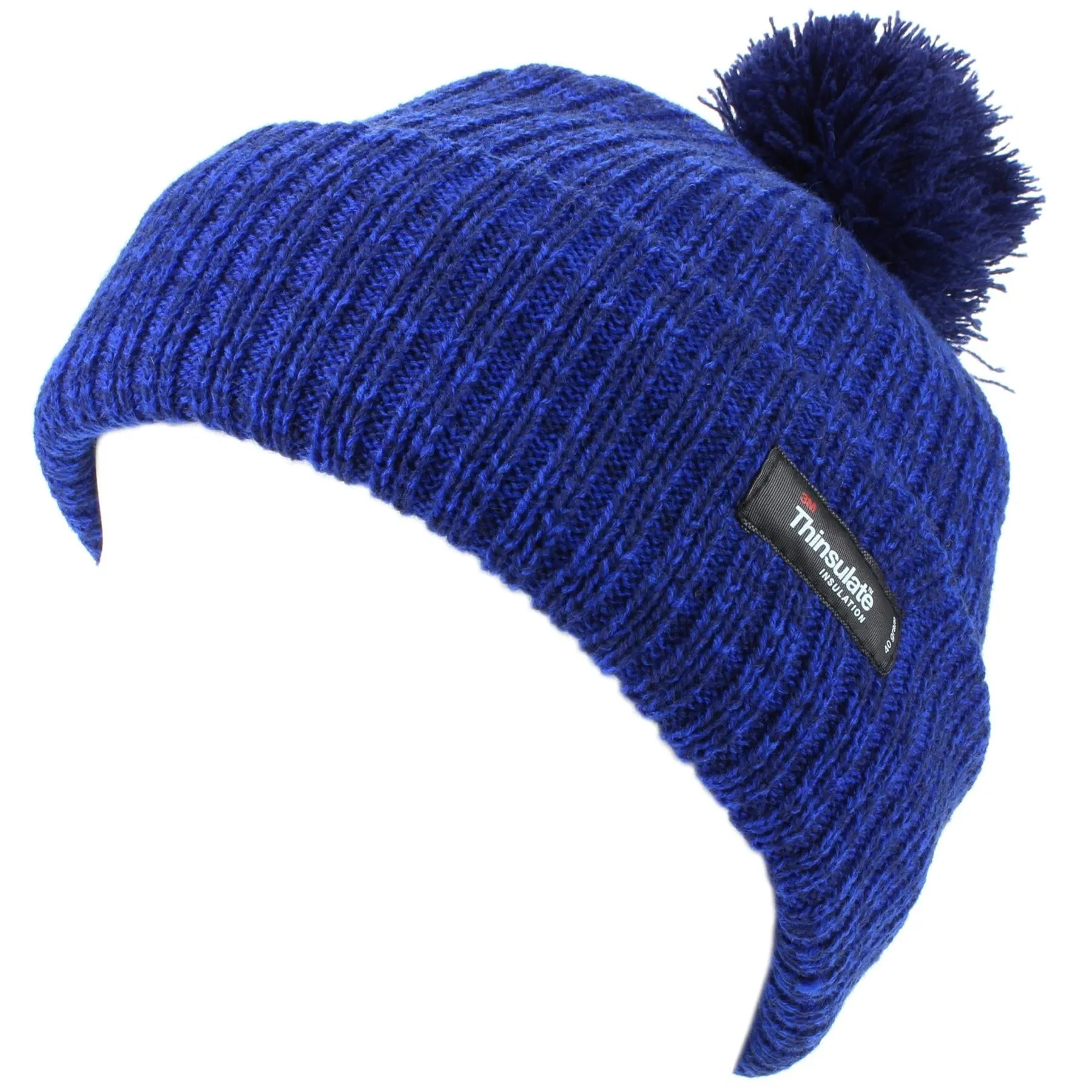 Childrens 2-Tone Bobble Beanie Hat with Turn-up - Blue