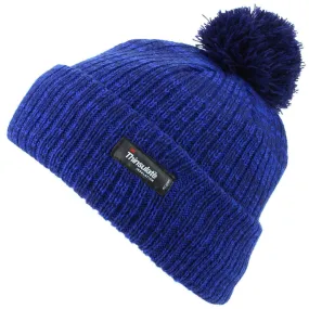 Childrens 2-Tone Bobble Beanie Hat with Turn-up - Blue