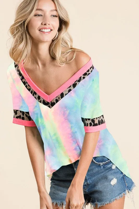 Chloe Tie Dye & Leopard Top