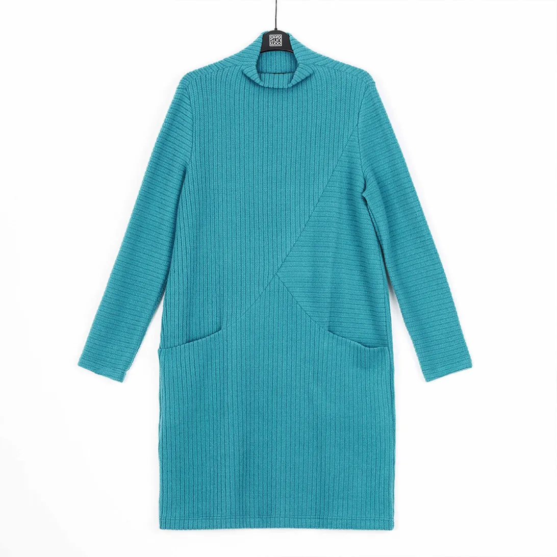 Chunky Ribbed - Tunic Pocket Sweater Dress - Teal - Final Sale!