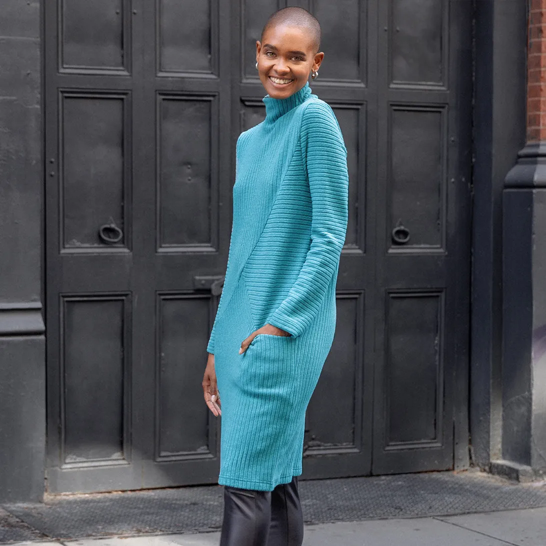 Chunky Ribbed - Tunic Pocket Sweater Dress - Teal - Final Sale!