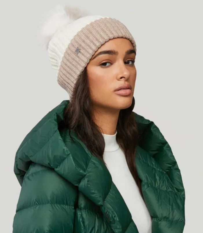 Ciel Rib Knit Hat w/ Removable Feather Pom Pom