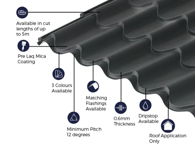 Cladco 41/1000 Tile Form with DRIPSTOP Anti-Condensation 0.6 Thick Mica Coated Tile Effect Roof Sheet