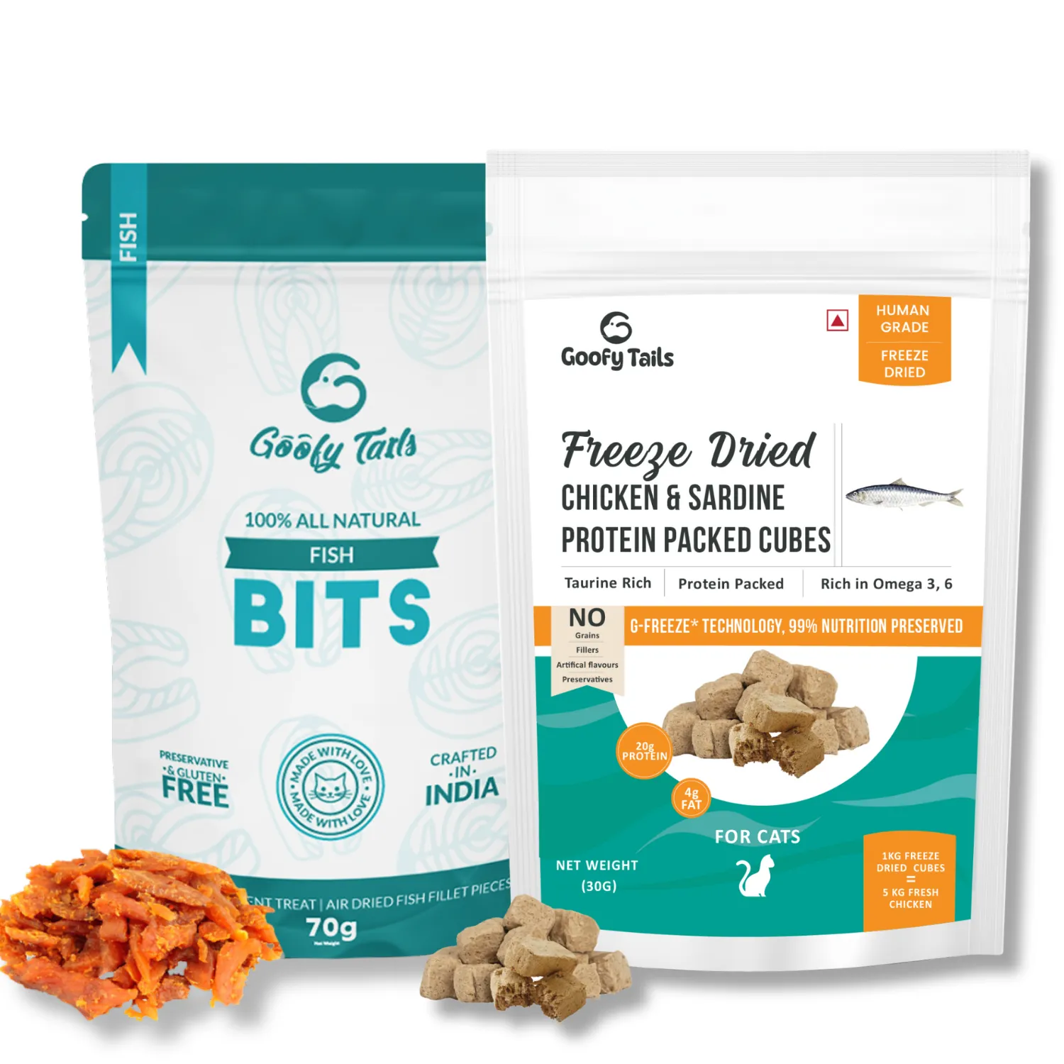 Combo Of Freeze Dried Chicken & Sardine And Fish Bits Treats for Cats and Kittens