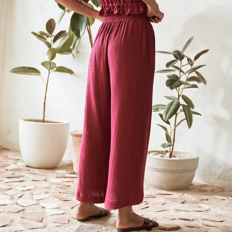 Cotton Solid Co Ord Set For Women | Top & Pant | Red