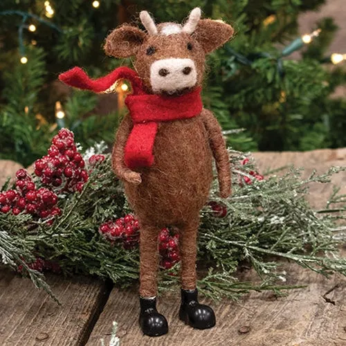 Cow In Red Scarf Felted Ornament