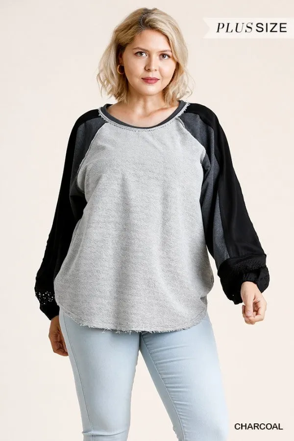 Crochet Puff Sleeve Top, Charcoal