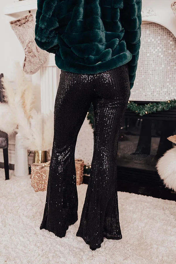 Dainty Glam Sequin High Waist Flare In Black