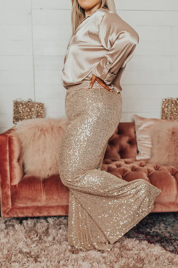 Dainty Glam Sequin High Waist Flare In Gold Curves