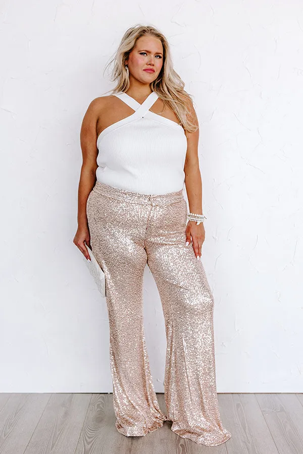 Dainty Glam Sequin High Waist Flare In Gold Curves