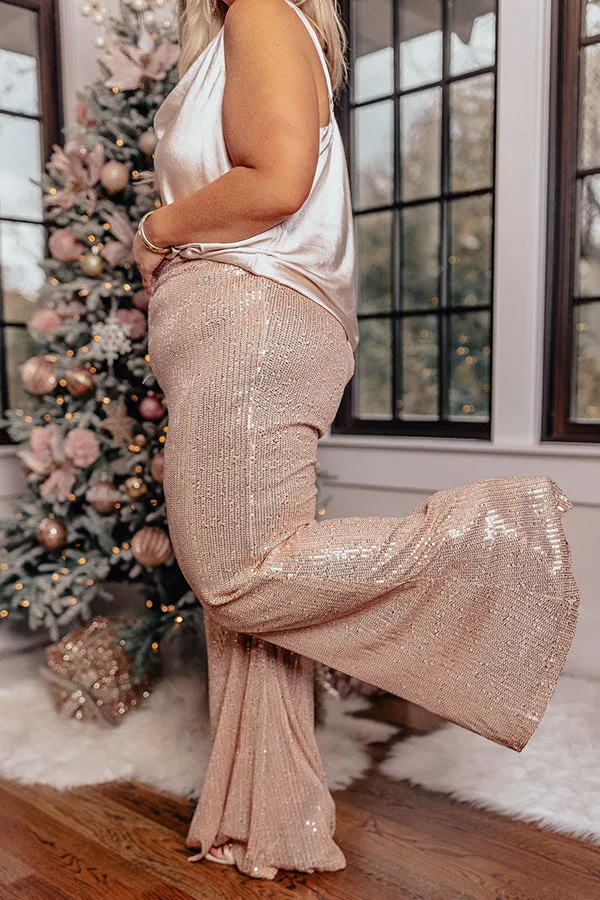 Dainty Glam Sequin High Waist Flare In Gold Curves