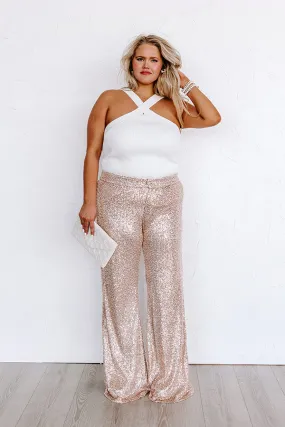 Dainty Glam Sequin High Waist Flare In Gold Curves