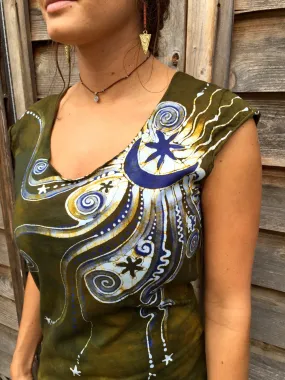 Dark Gold and Purple Moon Batik Top