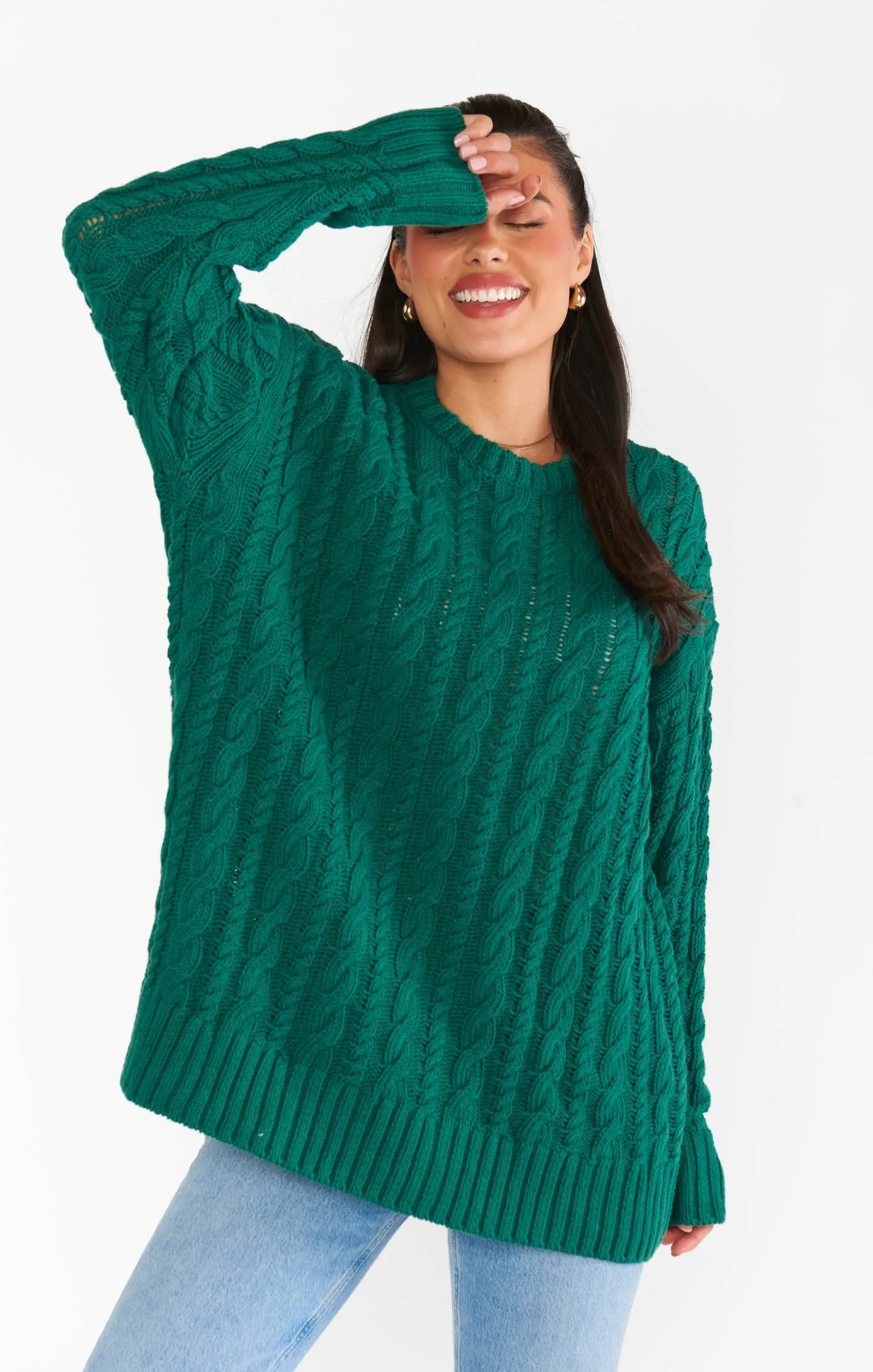 Day to Day Tunic Sweater ~ Emerald Cable Knit