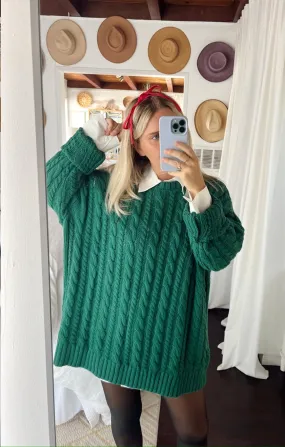 Day to Day Tunic Sweater ~ Emerald Cable Knit