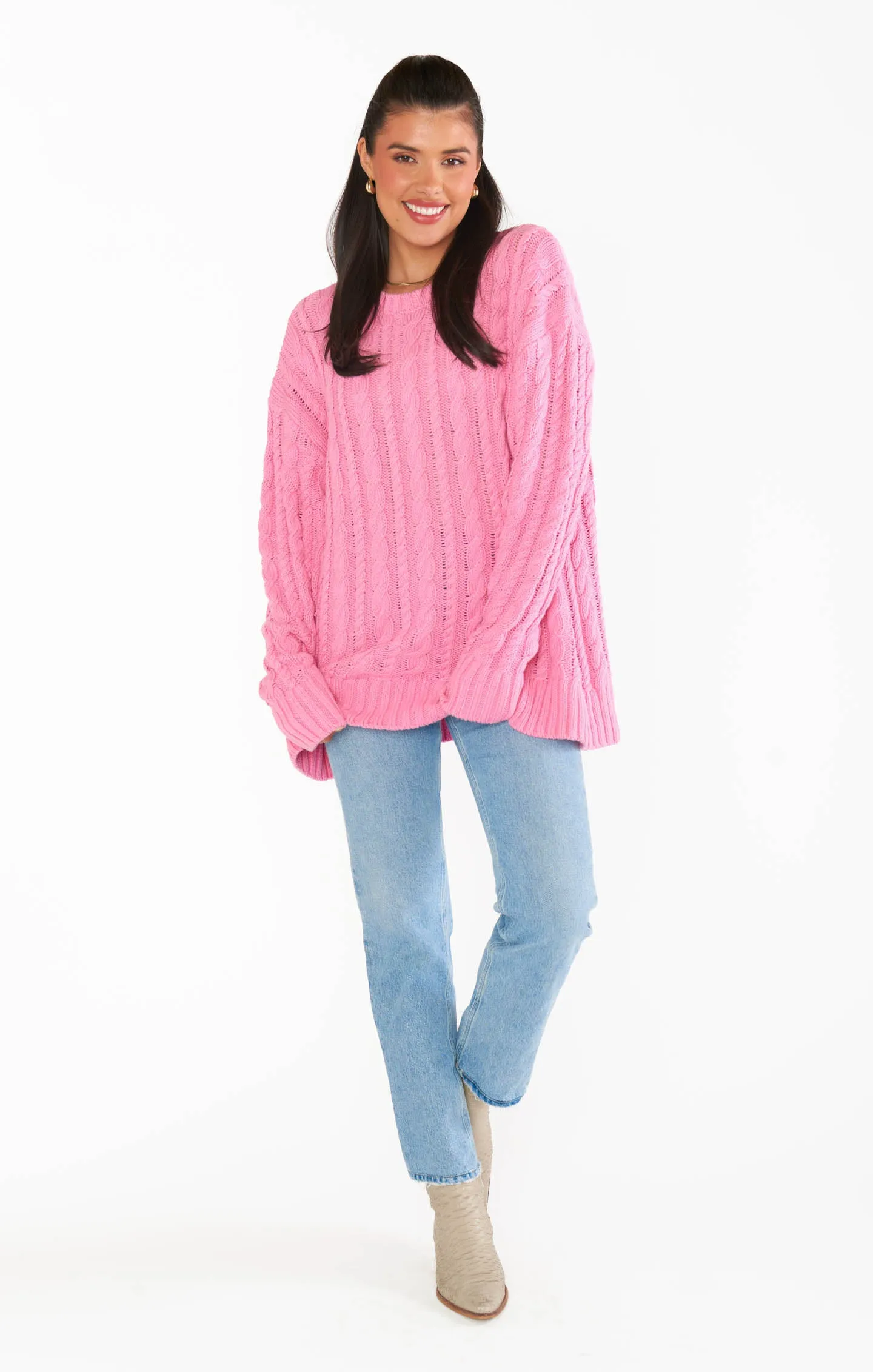 Day to Day Tunic Sweater ~ Pink Cable Knit