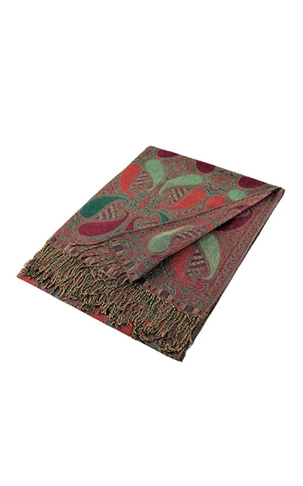 DBA18-22 Grey & Wine Paisley Print Pashmina Scarf